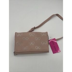 BETSEY JOHNSON Pink Blush Wallet‎ On A String W/Rhinestine Bows~Purse Bag NWT